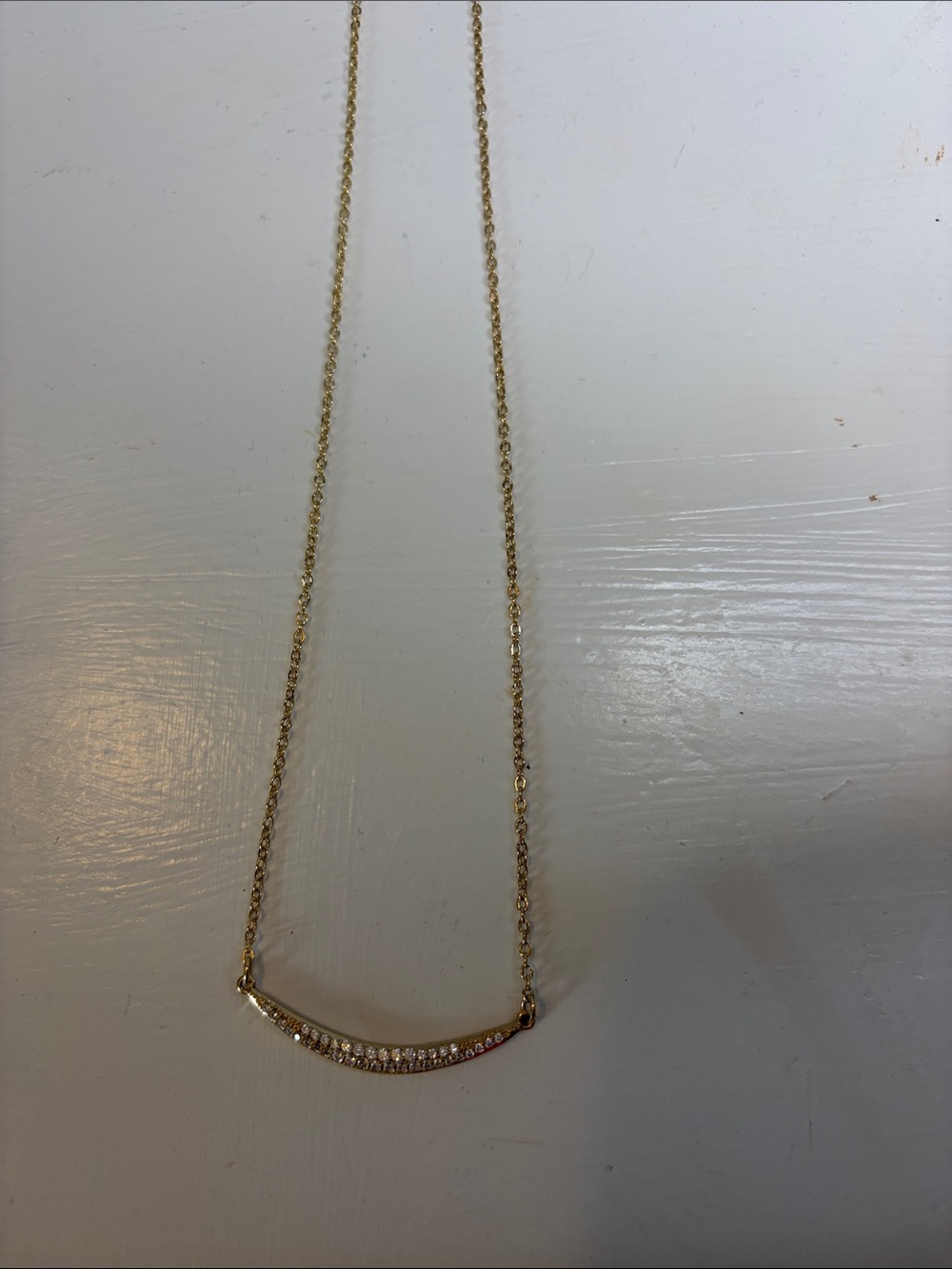 Delicate Gold Curved Bar Necklace with Cubic Zirconia 20’